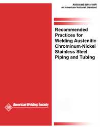 Picture of D10.4:1986R PRINTING RECOMMENDED PRACTICES FOR WELDING AUSTENITIC CHROMIUM  NICKEL STAINLESS STEEL PIPING AND TUBING (HISTORICAL)