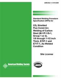 Picture of B2.1-1-019:1994-AMD1 STANDARD WELDING PROCEDURE SPECIFICATION (SWPS) FOR CO2 SHIELDED LUX CORED ARC WELDING OF CARBON STEEL, (M-1/P-1/S-1, GROUP 1 OR 2), 1/8 THROUGH 1-1/2 INCH THICK, E70T-1 AND E71T-1, AS-WELDED CONDITION (HISTORICAL)
