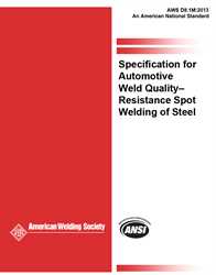 Picture of D8.1M:2013 SPECIFICATION FOR AUTOMOTIVE WELD QUALITY RESISTANCE SPOT WELDING OF STEEL (HISTORICAL)