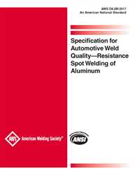 Picture of D8.2M:2017 SPECIFICATION FOR AUTOMOTIVE WELD QUALITY-RESISTANCE SPOT WELDING OF ALUMINUM