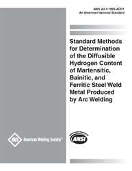 Picture of A4.3:1993-ADD1 STANDARD METHODS FOR DETERMINATION OF THE DIFFUSIBLE HYDROGEN CONTENT OF MARTENSITIC, BAINITIC, AND FERRITIC STEEL WELD METAL PRODUCED BY ARC WELDING 
